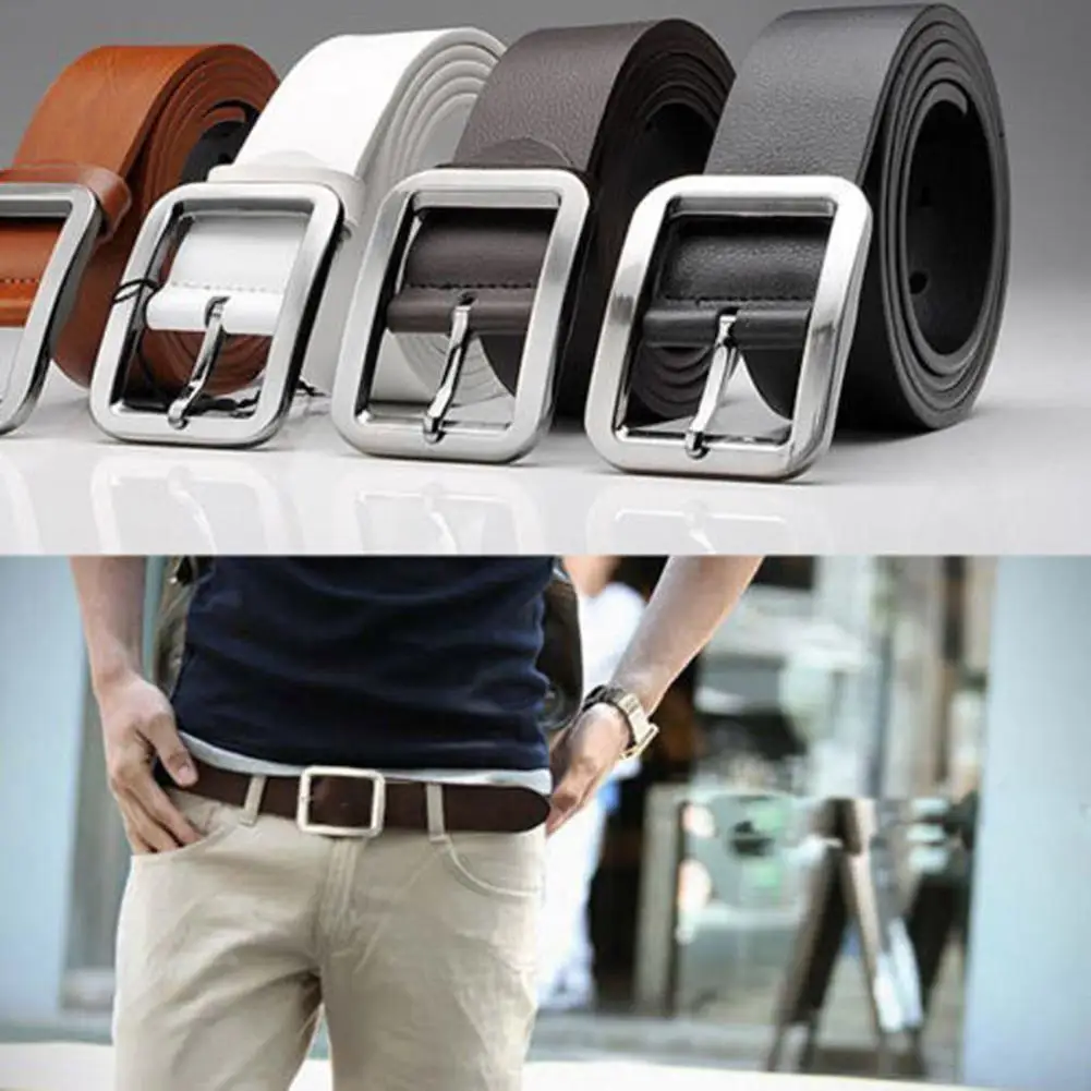 Business Men Belt Pin Buckle Waist Strap Faux Leather Belt Casual Waistband Accessory