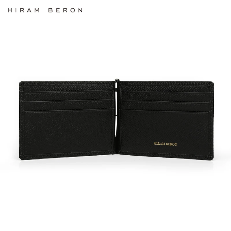 Hiram Beron Genuine Leather Men Money Clip Wallet Italian Cow Leather Custom Gift Luxury Brand Dropship