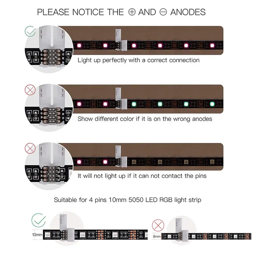 4PIN 8MM 10MM RGB LED Strip Light Connector 1 TO 2 3 5050 2835 5630 5730 LED Strip T L Shape Connector LED Light RGB Strip
