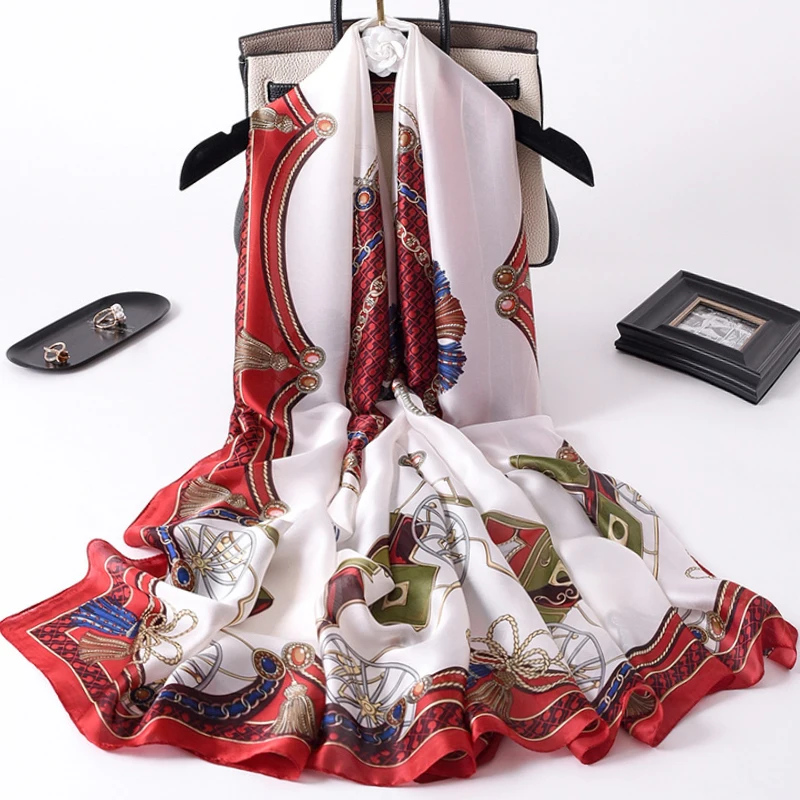 Bufanda de Pashmina de gran tamaño para mujer, chales de seda de 180x90cm, Bandana estampada, Fular de verano, novedad