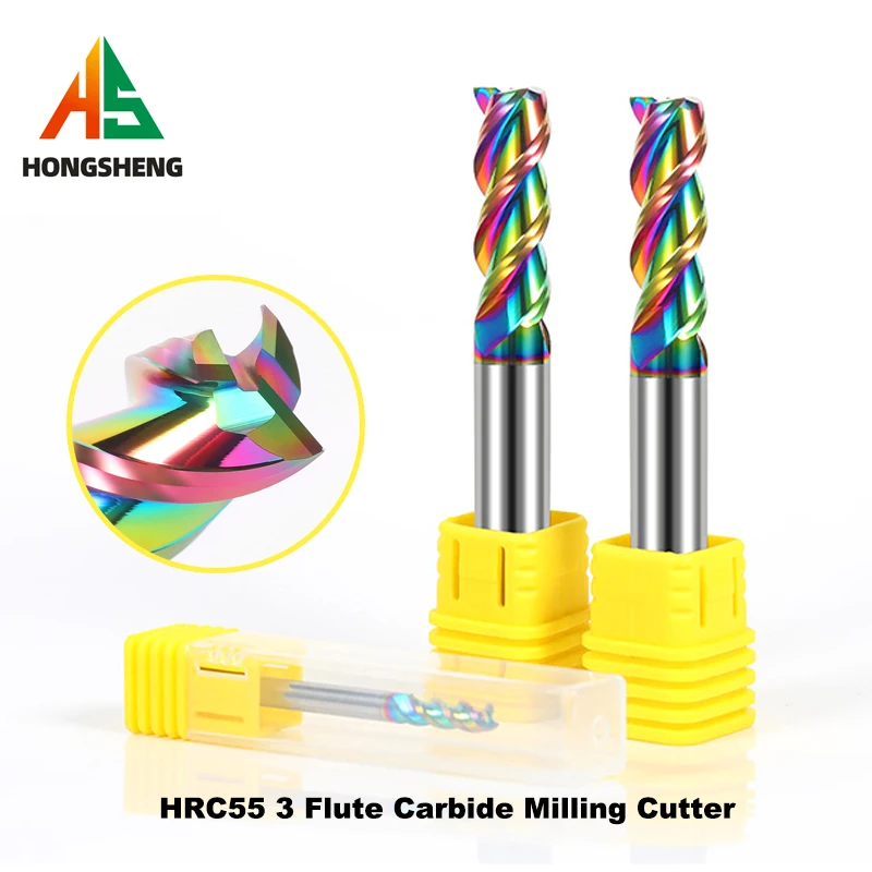 HRC55 Carbide End Mill Aluminium 3F Milling Cutter Acrylic Wood Copper Plastic Cutting Tool CNC Maching Endmils Milling Tools