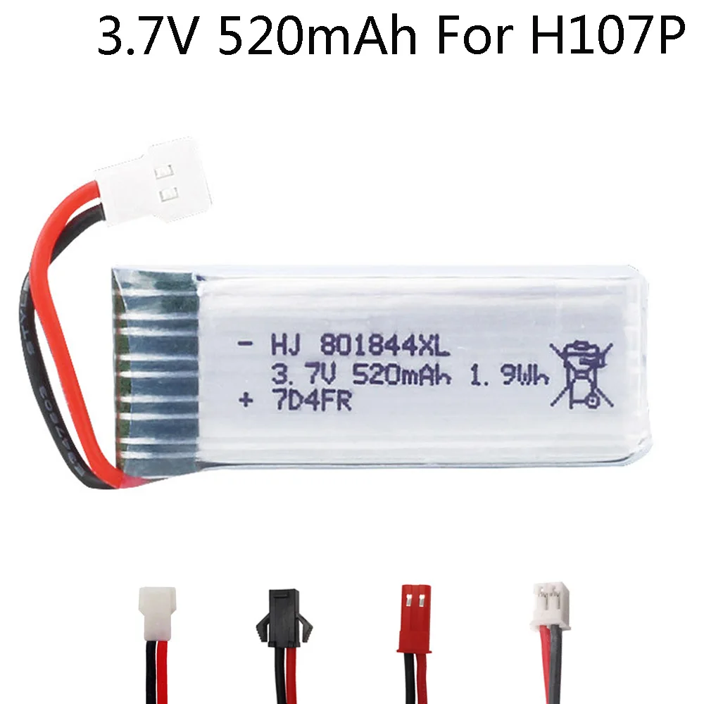 3.7V 520mah XH2.54/SM/JST/PH2.0 Plug 801844 Lipo Battery for Hubsan H107P 801844 1.9Wh Battery for H107P RC Camera Drone parts