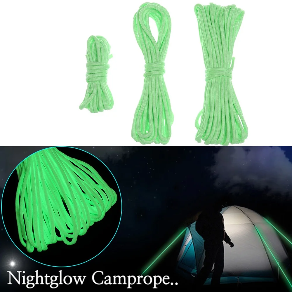 High Quality 25/50/100FT  Meters Survival Paracord Luminous Rope Camp Glow Paracord 550LB 9 Strands Lanyard Ropes Outdoor Ropes