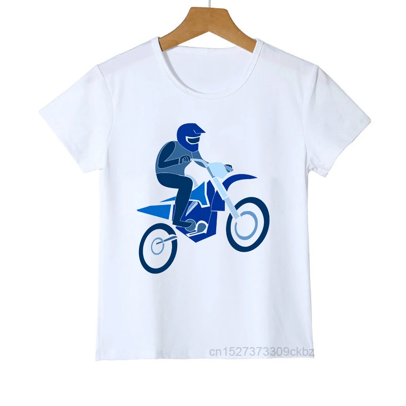 T-shirt For Boys Cool Motorcycle Cartoon Print Boy Clothes Casual Kids Tshirt Summer Hiphop Teen T Shirt White Tops