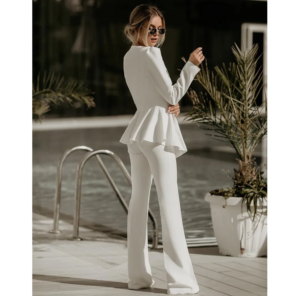 Spring White Mother of the Bride Pants Suit Women Ladies Formal Evening Party Tuxedos Formal Work Wear For Wedding 2 Pcs