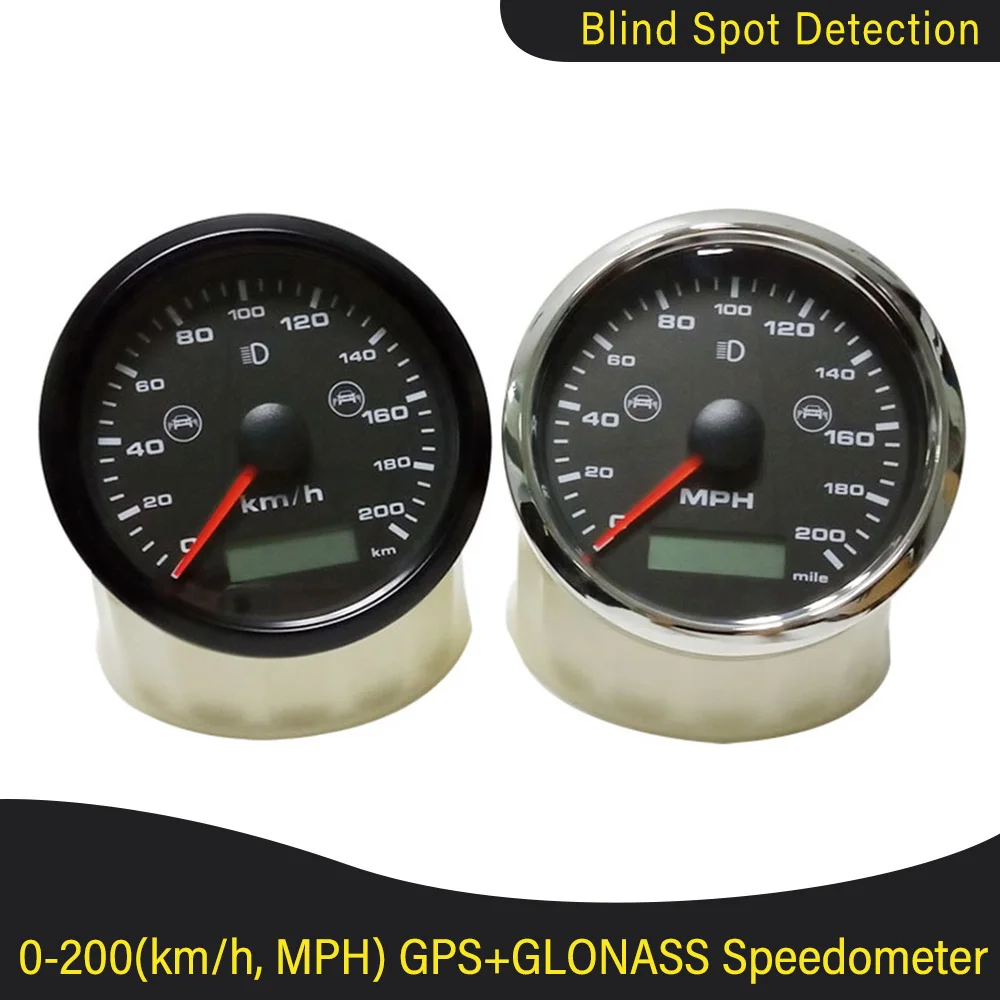 Motorcycle Motorbike Speedometer Odometer GPS+GLONASS 85mm 0-200km/h MPH Blind Spot Detection with Sensor with Alarm 12/24V