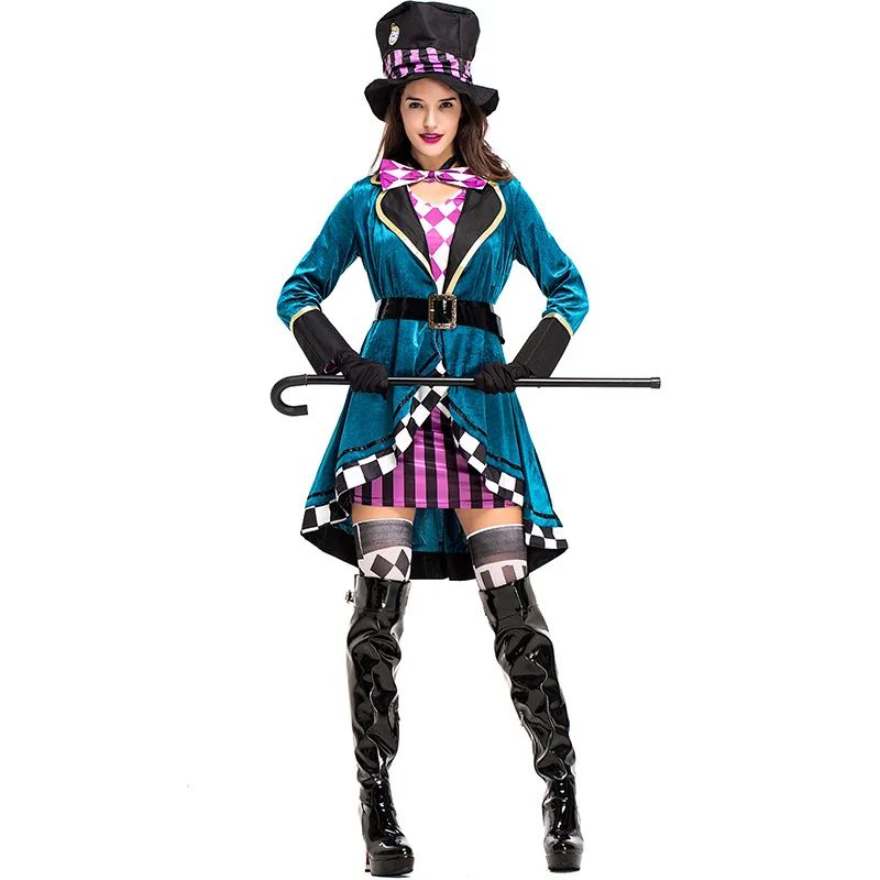 Deluxe Halloween Women Mad Costume Hatter Alice Halloween In Wonderland Fantasia Hen Party Carnival Cosplay Fancy Dress