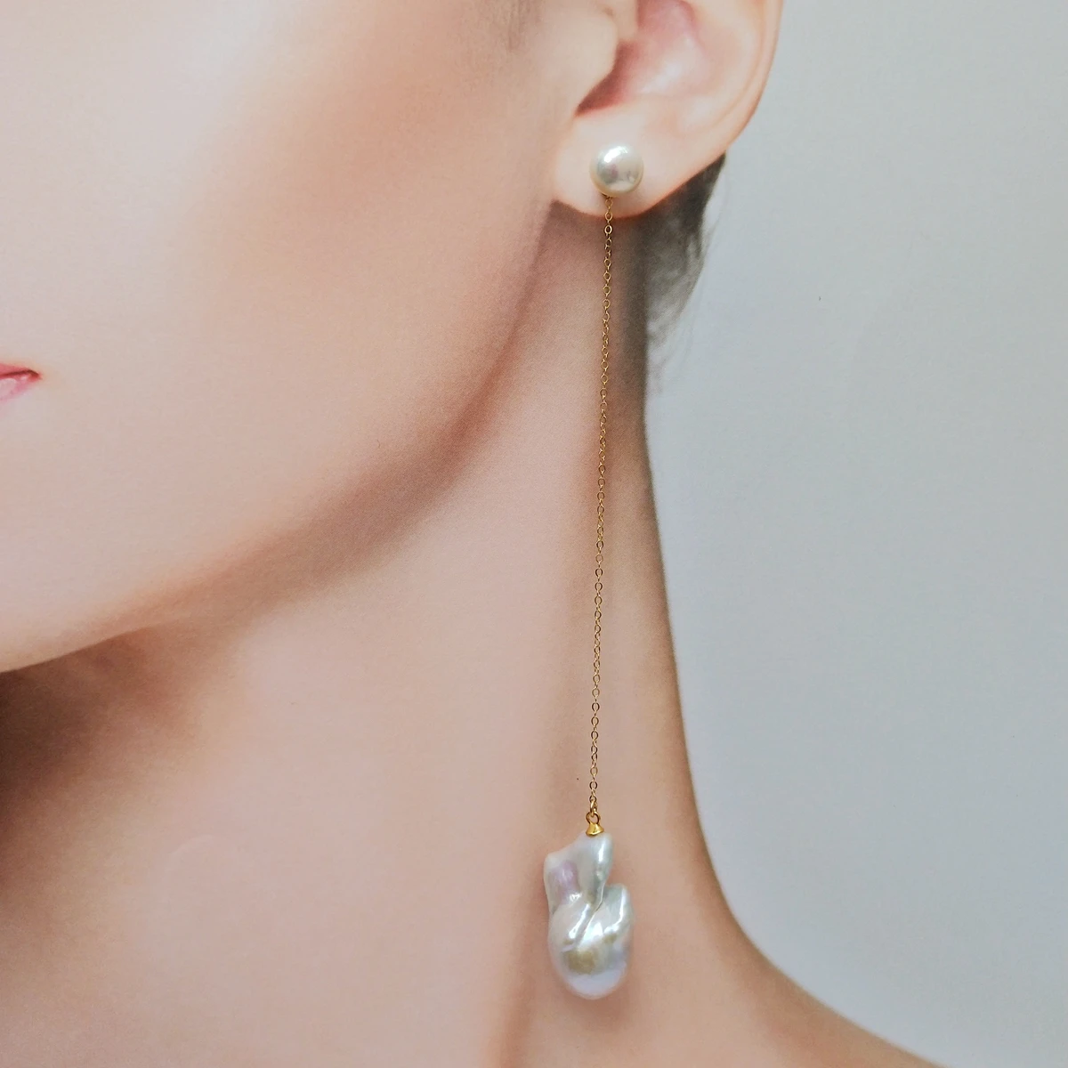 

Lii Ji Boho Real 925 Sterling Silver Pearl Earrings High Luster Big Baroque Pearl Long Stud Earring Women Wedding Jewelry Gift