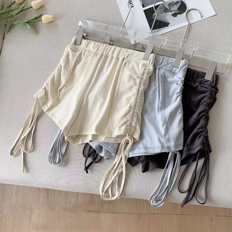 Quần Short Nữ Shirring Lưng Thun Skinny Sexy Mùa Hè Đế Quốc Ins Mỏng Quần Jogger Tất Cả Trận Đấu Bông Tai Kẹp Nữ Trơn Đáy Mềm hàng Ngày