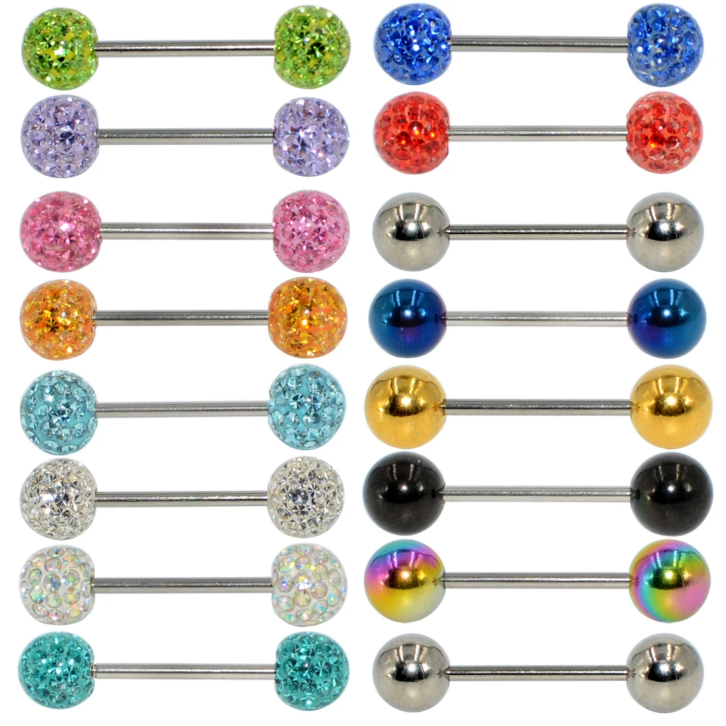 1pcs Surgical Steel Tongue Barbell Ring Nipple Rings Ear Industrial Barbell Ring Epoxy Crystal Ferido Ball Body Piercing Jewelry
