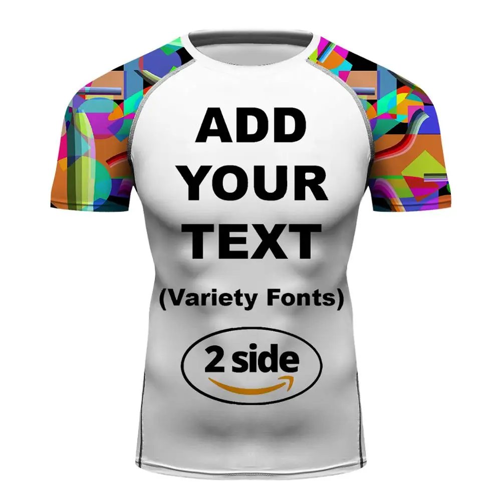 Customized & Personalized Text Short Sleeve Athletic Tees Running Baselayer Training Rash Guard, MMA, BJJ, No-Gi, Cross