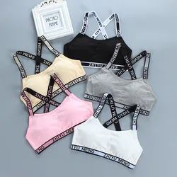 New Girls Bra Developmental Vest-style Beauty Back Can Be Worn Tube Top Pure Cotton Alphabet Sports Training Bra 8-16 Years Old