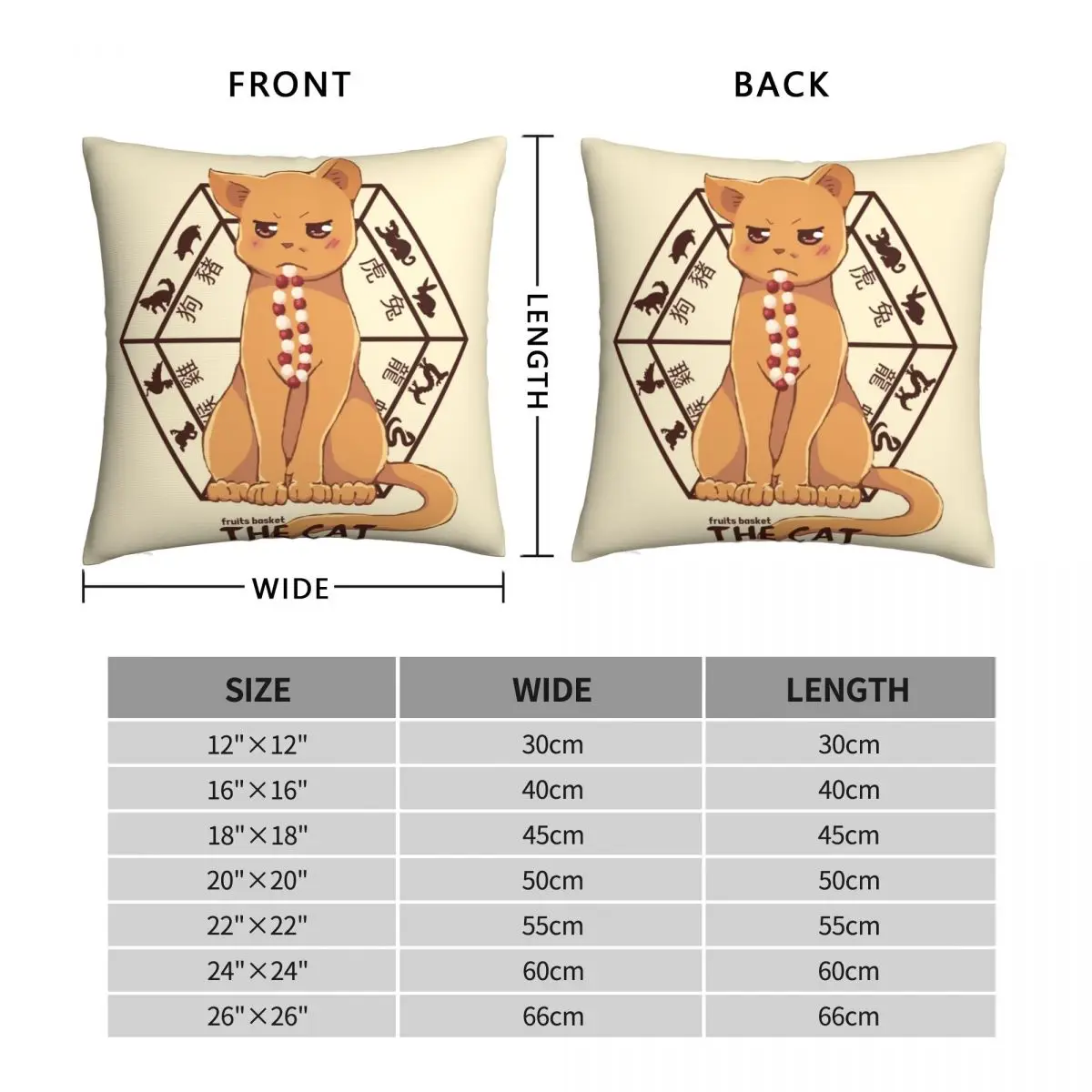 Kyo Sohma The Cat Pillowcase Polyester Linen Velvet Pattern Zip Decor Home Cushion Cover