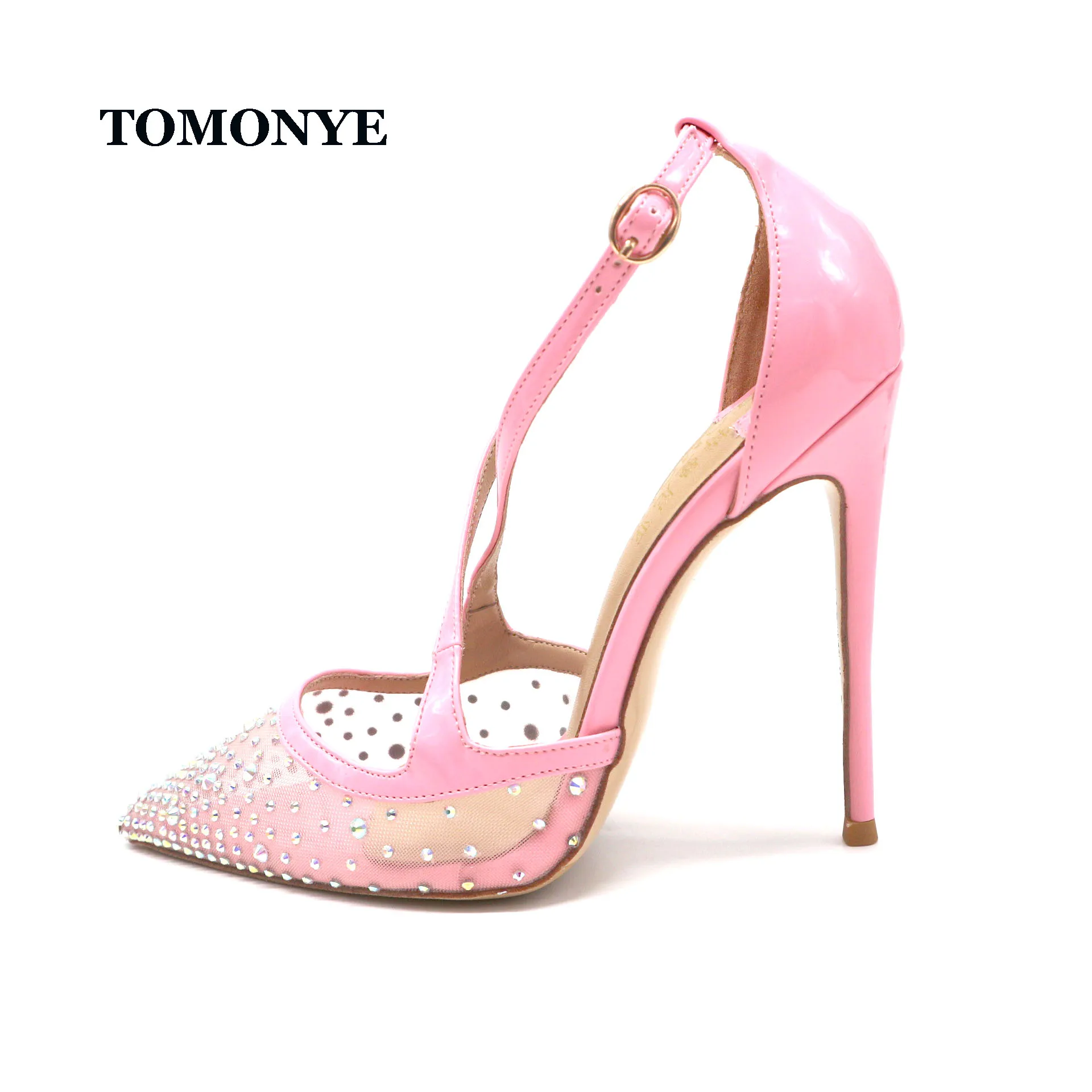 2023 new hot sale baby pink patent with crystal stone mesh gauze cross ankle straps girl lady women 120mm high heel summer shoes