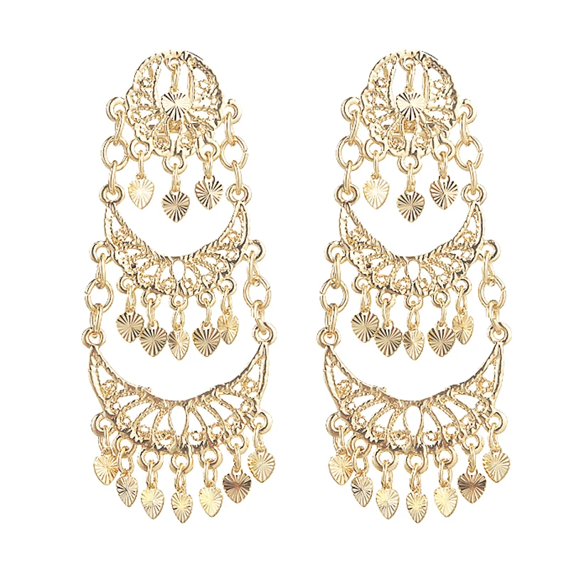 Algerian Abaya Wedding Jewelry Gold Plated Earrings For Girls Luxury Moon Shaped Women's Alloy Pendant Earrings Accessories image 5
