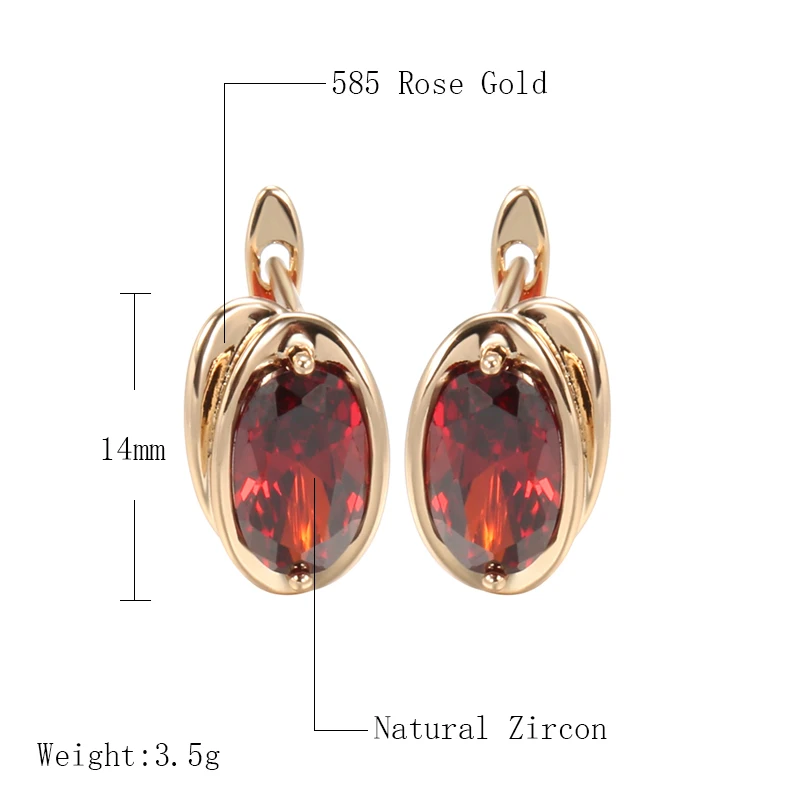 Kinel Luxury Red Natural Zircon Drop Earrings for Women 585 Rose Gold Color Trendy Big Earrings Fine Bride Wedding Jewelry 2022