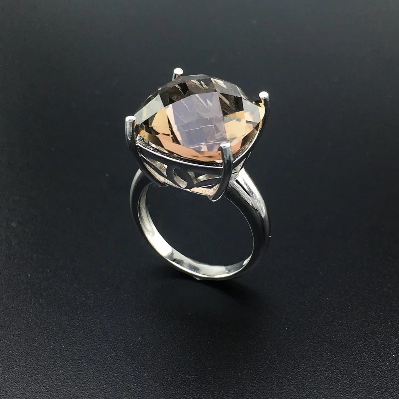 FFGems Smoky Quartz Rings Sterling Real 925 Silver Crystal Gemstone Fine Jewelry Women Engagement Wedding Gift
