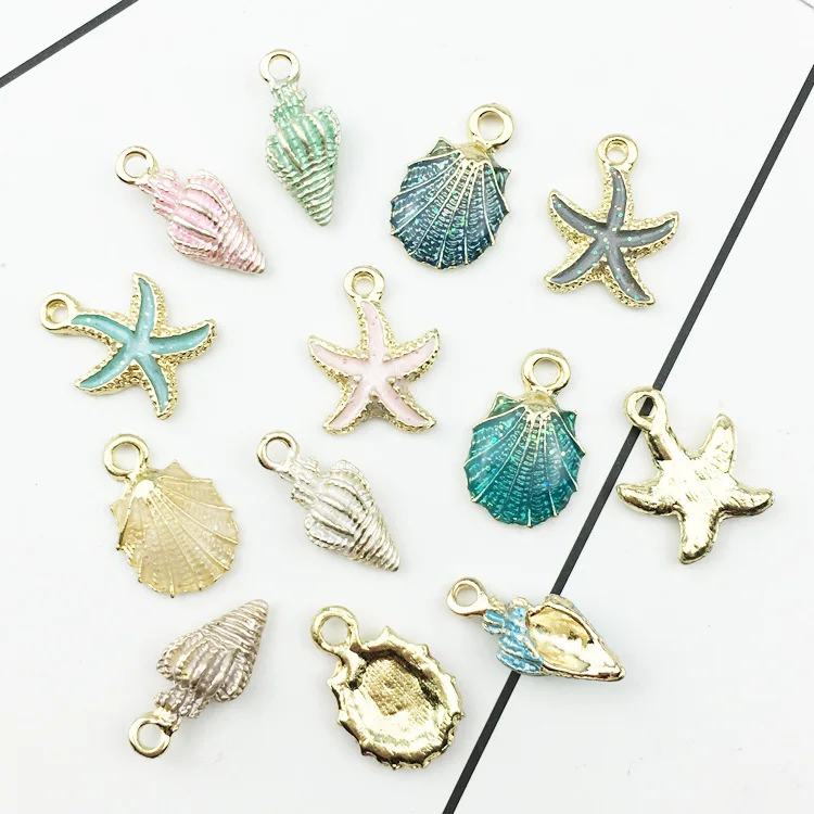 10pcs/lot Cute Starfish Conch Sea Shell Charms Pendants Ocean Style Anklet Bracelet Necklace Jewelry DIY Craft Accessories