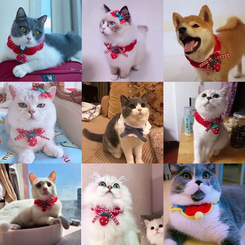 Christmas Pet Knitted Collar Cute Hand-woven Puppy Cat Bib Bowtie Neckerchief Red Scarf Pet Accessories Products