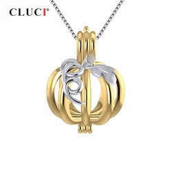 CLUCI 925 Sterling Silver Pendant Gold Color Pumpkin Pearl Cage Locket Pendant for Necklace For Women Halloween Gift SC319SB