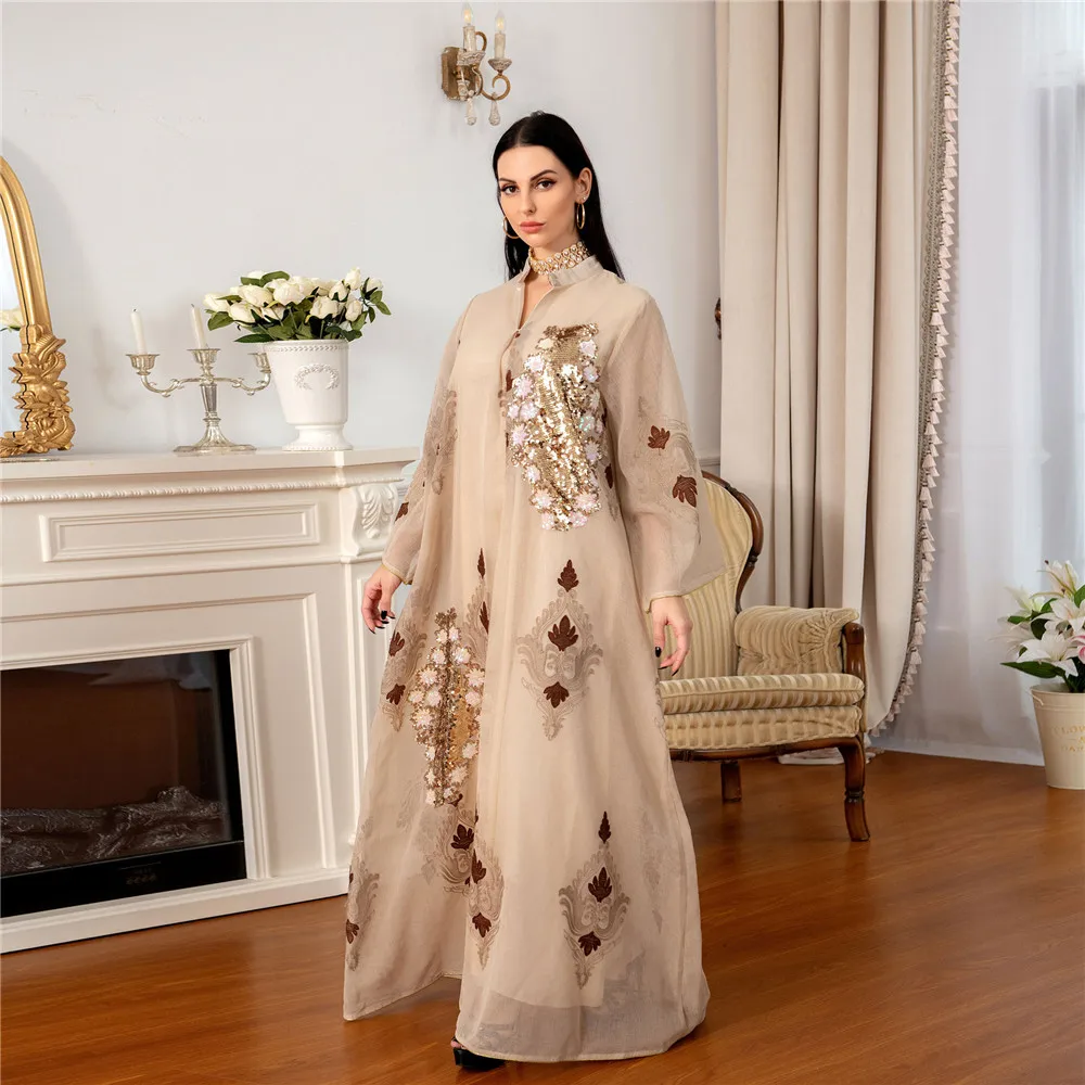 Moroccan Abaya Women Muslim Sequins Embroidery Luxury Dresses Turkey Kaftan Eid Party Evening Gown Islamic Dubai Jalabiya Caftan