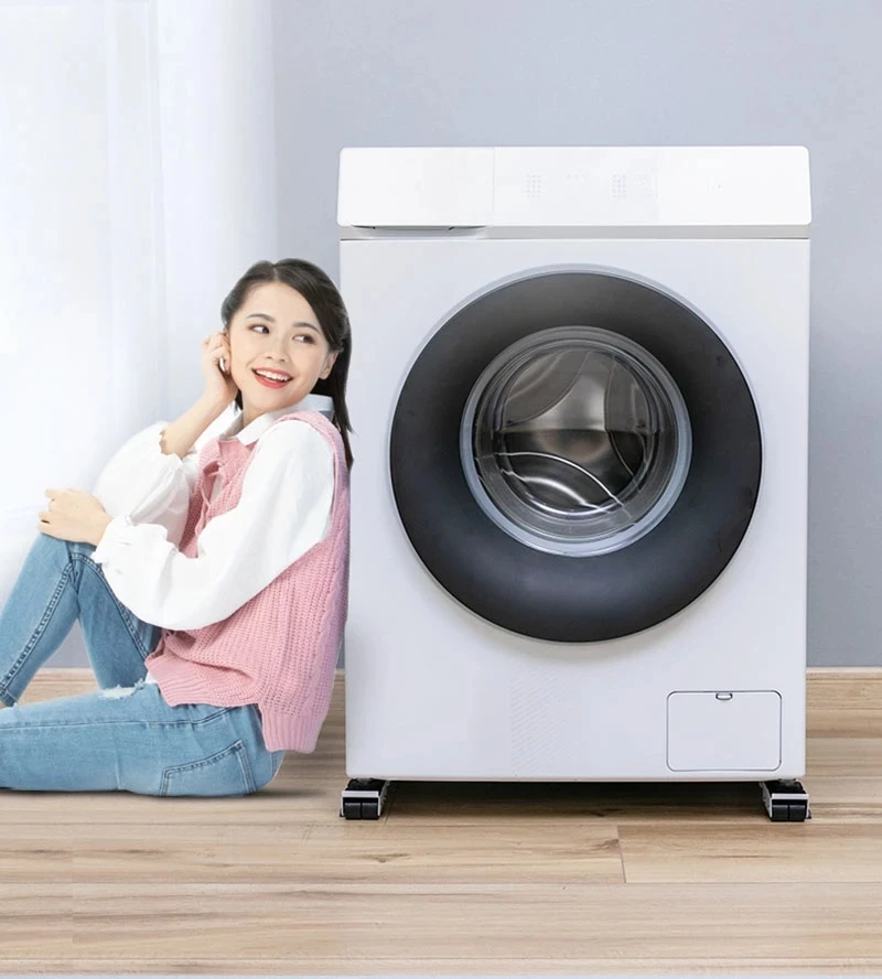 2Pcs Washing Machine Base Stand Movable Trolley Fixed Mount Rack Adjustable Telescopic Fridge Stand Wheel for Dryer Refrigerator