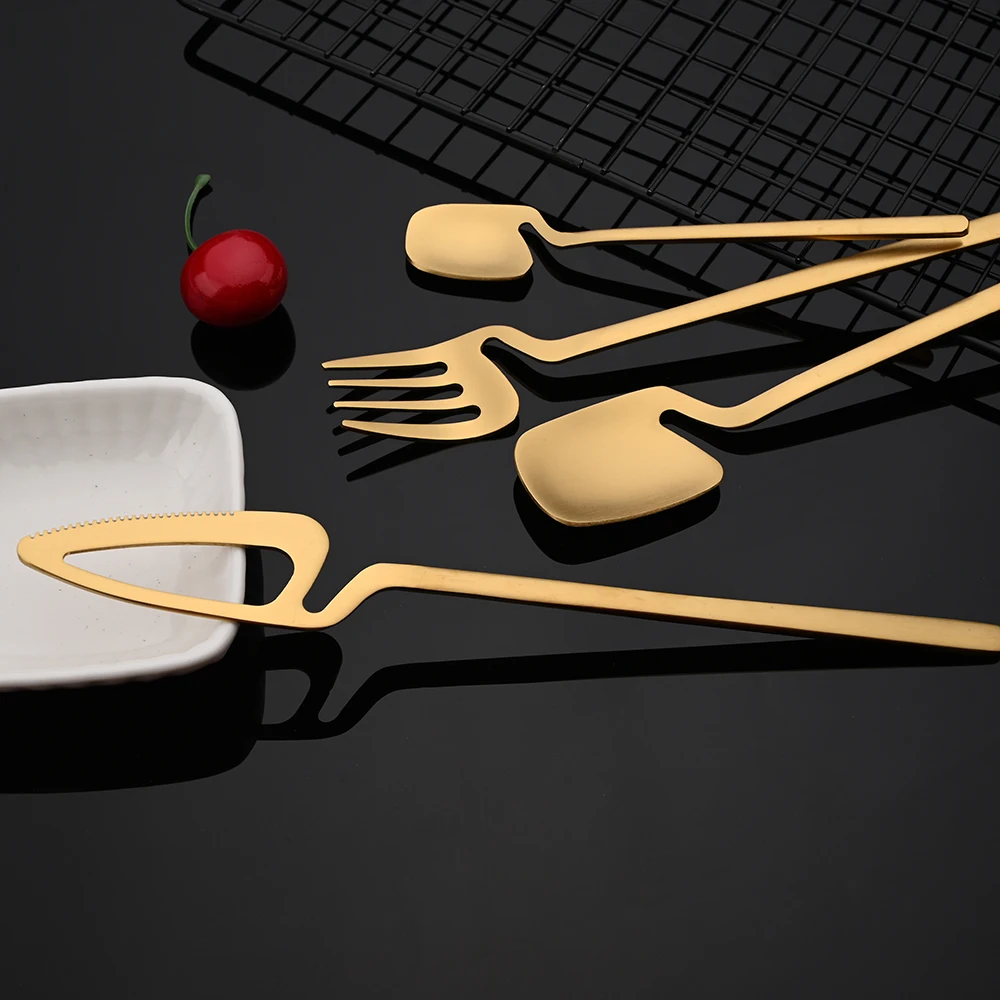 Matte Gold Cutlery Set Tableware 18/10 Stainless Steel Flatware Dinnerware Knife FruitFork Ice Spoon Dessert Fork Set For Party