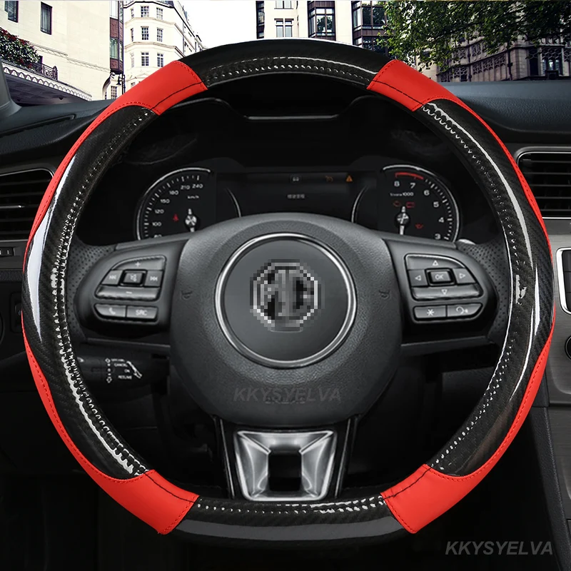 Carbon Fibre Leather Car Steering Wheel Cover 15 Inch/38cm for MG 3 5 6 7 ZS HS GS EHS EZS GT EV RX Currency Accessories