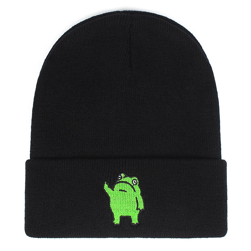 Gorro de punto de rana para hombre y mujer, gorro de algodón con bordado de dibujos animados, cálido, para esquí, Unisex, invierno, envío directo