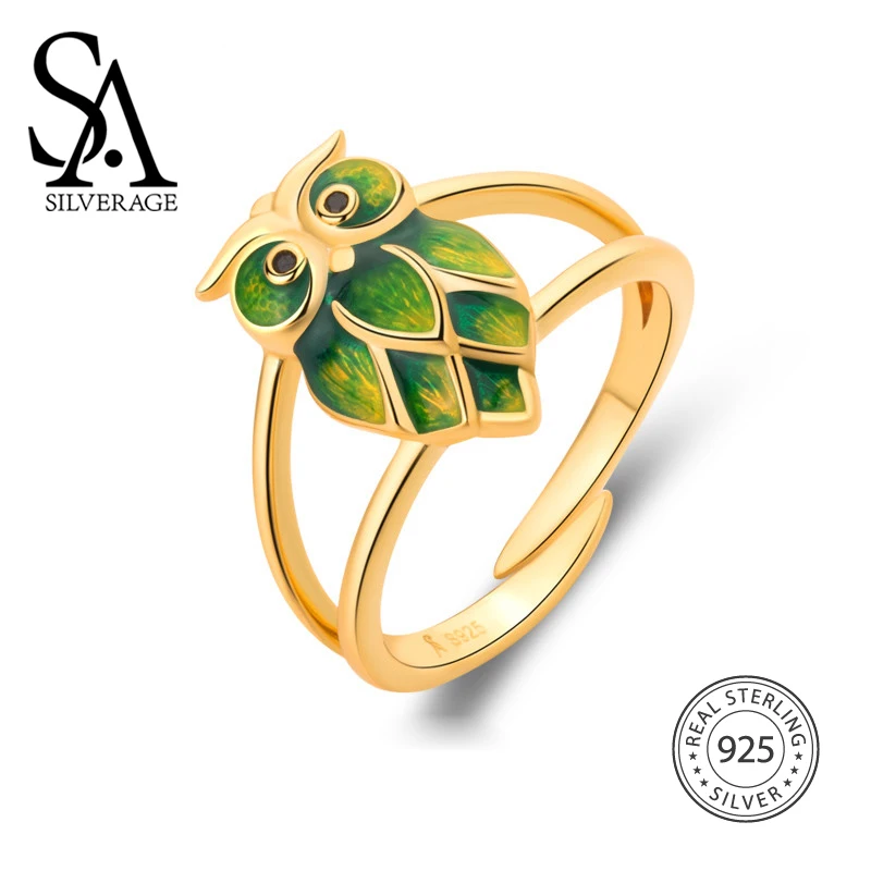 

SA SILVERAGE Original Owl Fashion Brand Jewelry Adjustable 925 Silver Finger Ring Female Rings for Woman Jewelry Wedding Bands