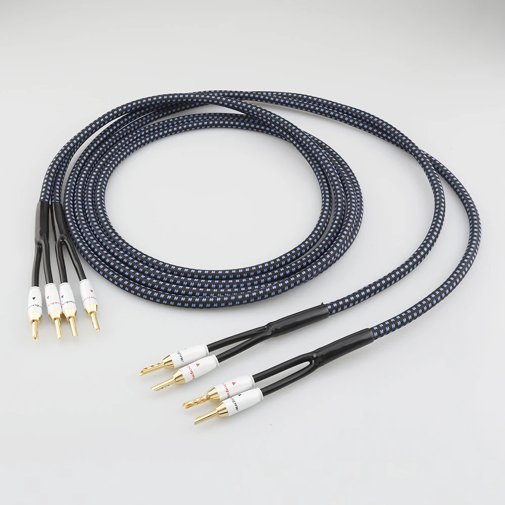 One Pair Audiocrast SP14 HIFI Silver plated Speaker Cable Hi-end OCC Speaker Wire For Hi-fi Systems Y Plug Banana plug