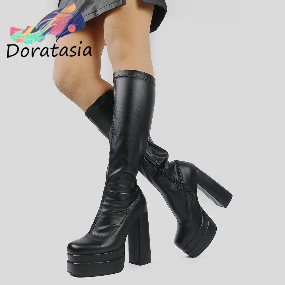 DORATASIA stivali da moto da donna di grandi dimensioni con tacco alto 48 tacco alto a metà polpaccio eleganti scarpe alla moda alla moda Cool Goth