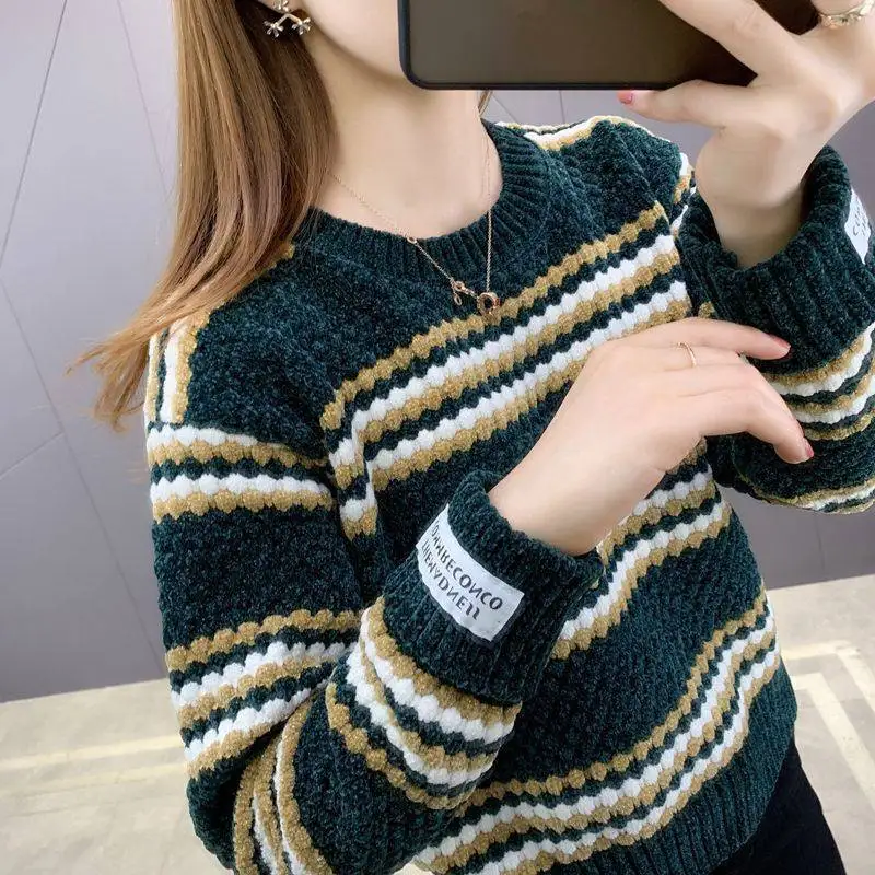 Fdfklak Stitching Color Winter Sweater Women Thick Spring Autumn 2022 New Student O Neck Pullover Korean Loose Tops Jersey Mujer