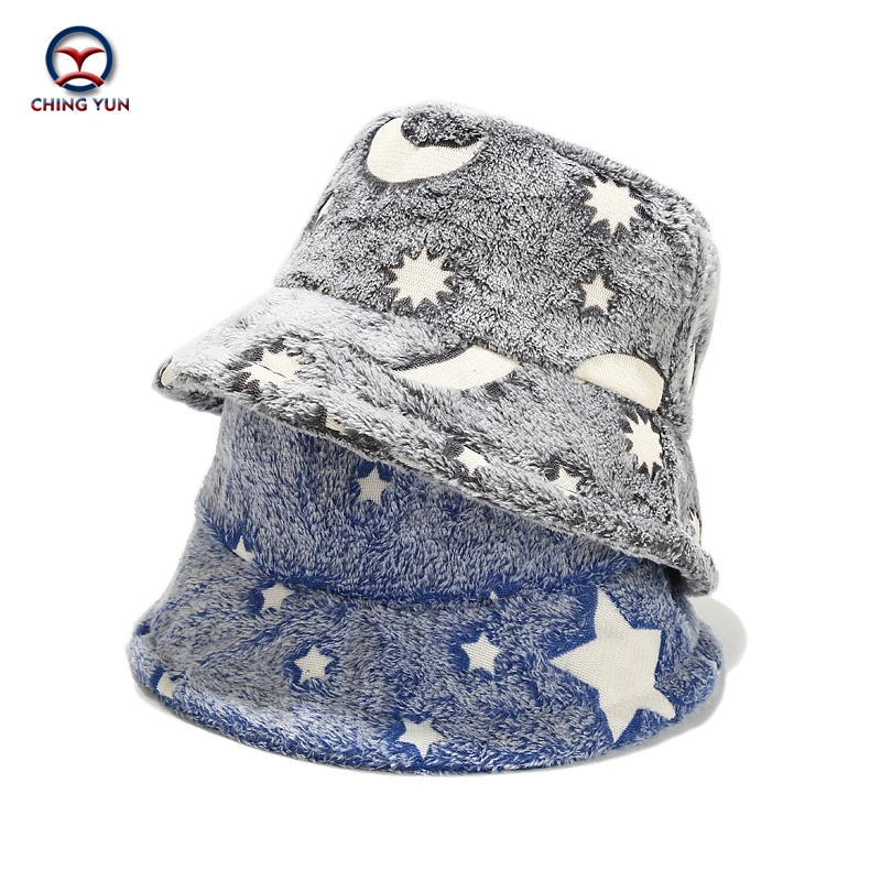 

New Hat autumn and winter Luminous stars and moon Faux rabbit fur fisherman hat women all-match fashion the outdoors warm hats