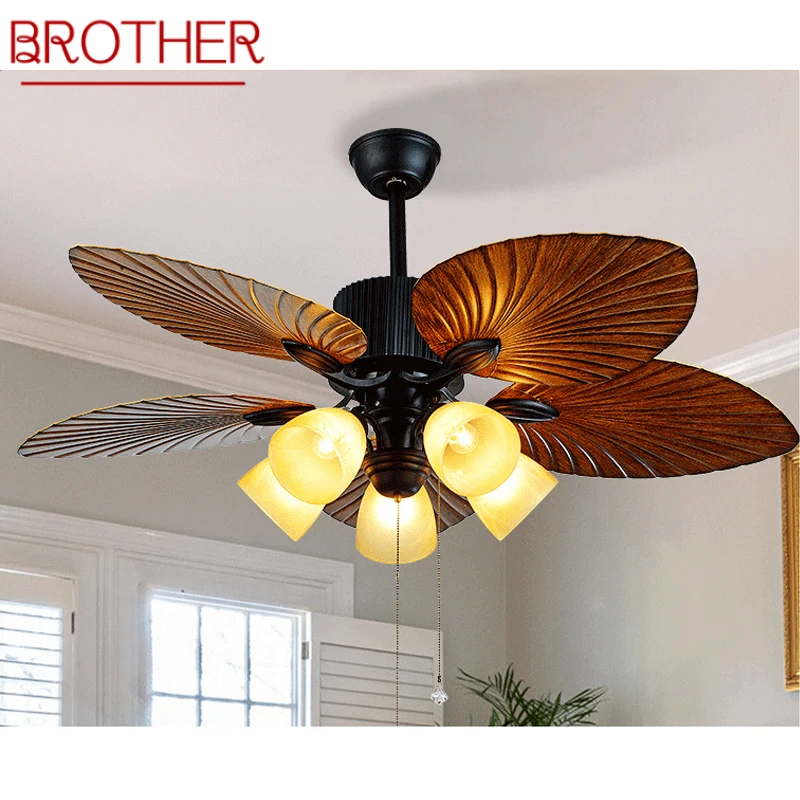 

BROTHER Ceiling Lamps With Fan For Rooms With Wood Blade Remote Control Modern Fan Light Home Dining Room Bedroom Restaurant