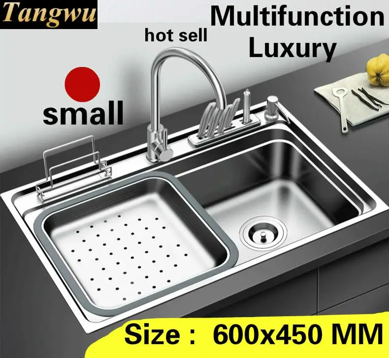 

Free shipping Apartment luxury kitchen single trough sink vogue do the dishes 304 stainless steel hot sell small 600x450 MM