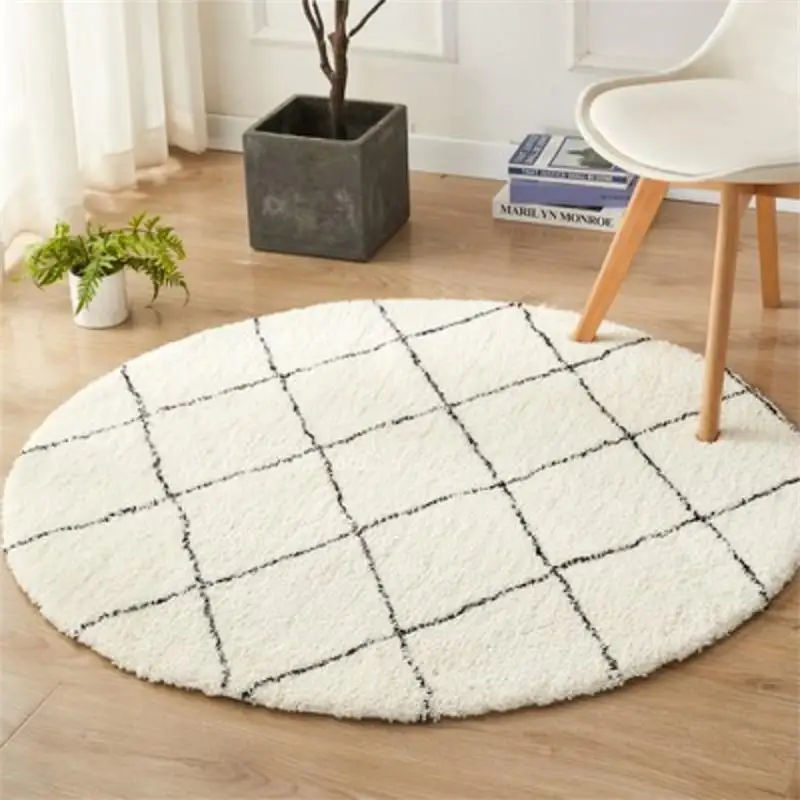 

Nordic Round Fluffy Carpets For Living Room Home Coffee Table Rug Modern Design Soft Rugs For Bedroom Computer Chair Floor Mat