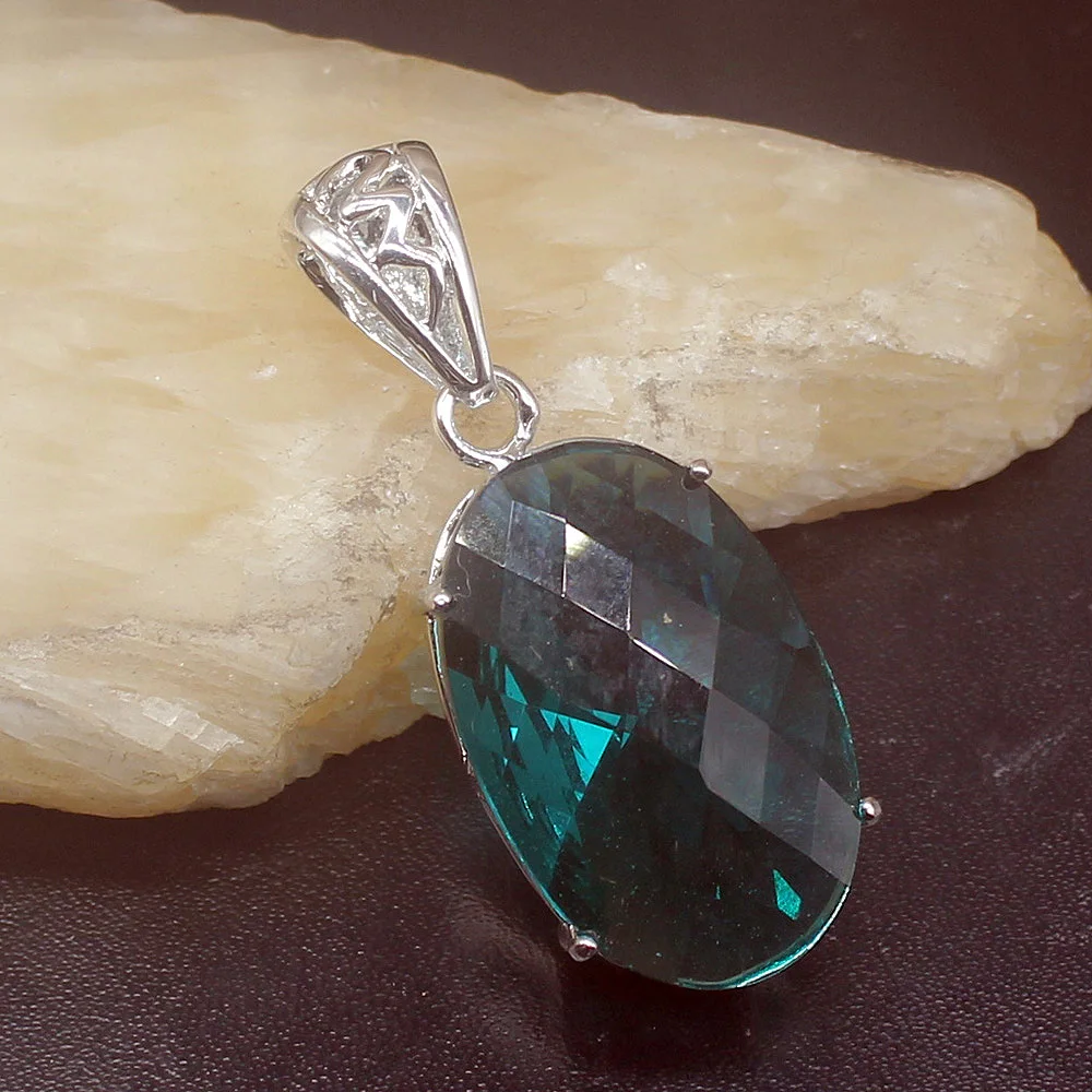 

Fashion Jewelry Unique Genuine 925 Silver Sparkle Oval Green Topaz Amazing Charm Pendant Necklace Gifts for Women Girls 20213642
