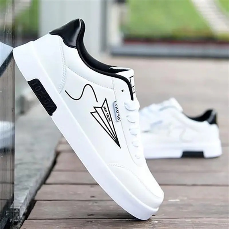 Men Shoes Spring Autumn Casual imitation leather Flat Shoes White Print Male Sneakers tenis masculino adulto Footwear