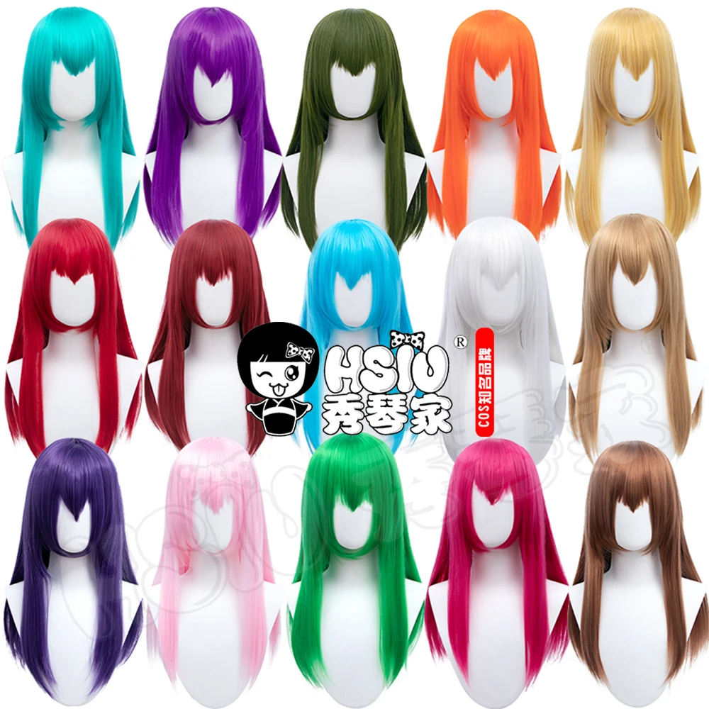 New Multicolor 60cm Long Hair HSIU Straight Hair Pink Gray White purple Black pink+Free brand hair net Multicolor Cosplay Wig