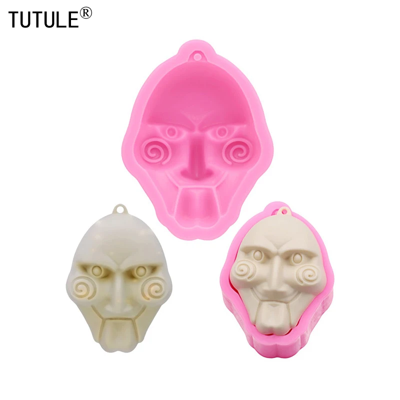 1-2 pcs Ghosty Face Screaming Mask Shiny Keychain jigsaw saw mold resin horror resin Halloween Polymer clay MSilicone old