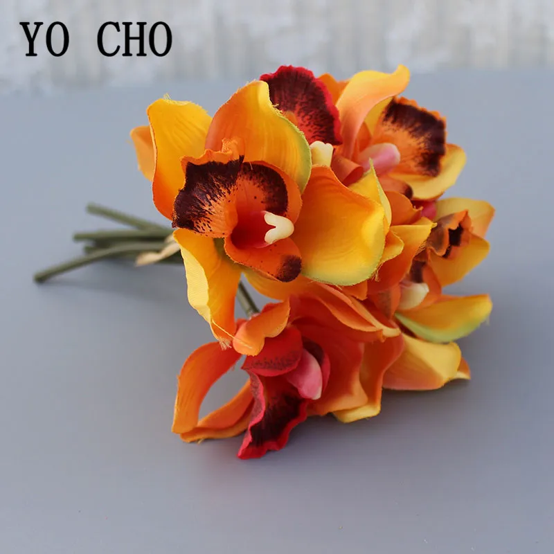 Autumn Decoration Vintage Orchid Silk Artificial Flowers Bouquet Wedding Party Home Decor Balcony Garden Outdoor Fake Flowers