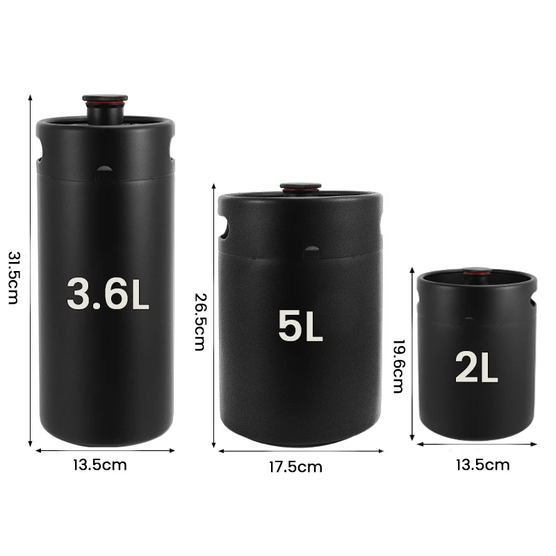 2L/3.6L/5L Beer Barrel Mini Keg, Matte Black Home Brewery Growler Kegs Brewing Craft Beer Equipment Portable Home Camping Picnic