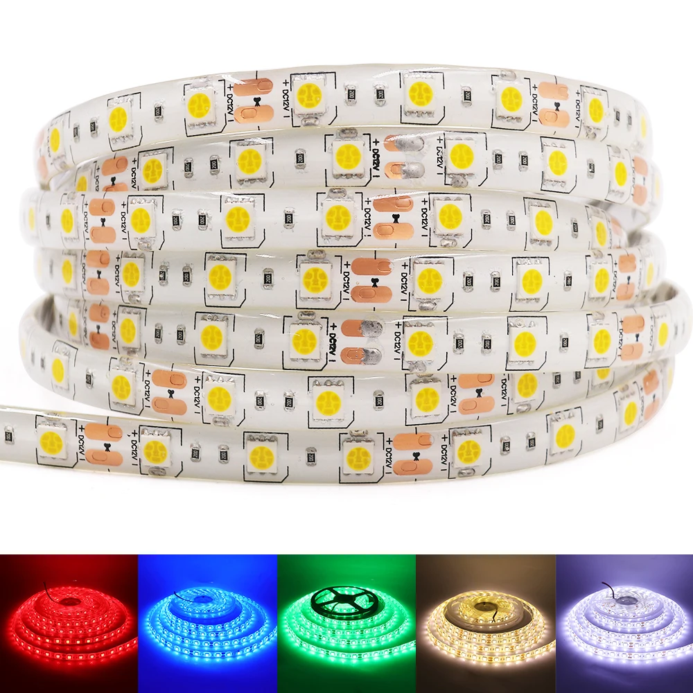 12V 5M LED Strip Light SMD5050 60Leds/m RGB LED Tape Lights 5M 300LED IP65 Waterproof LED Light String Flexible Ribbon Diode