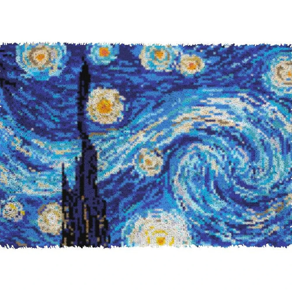 Latch Hook Rug Kits with Pre-Printed Pattern, Carpet Embroidery Set, Starry Sky, Knotted Carpet Kit, Home Decoration