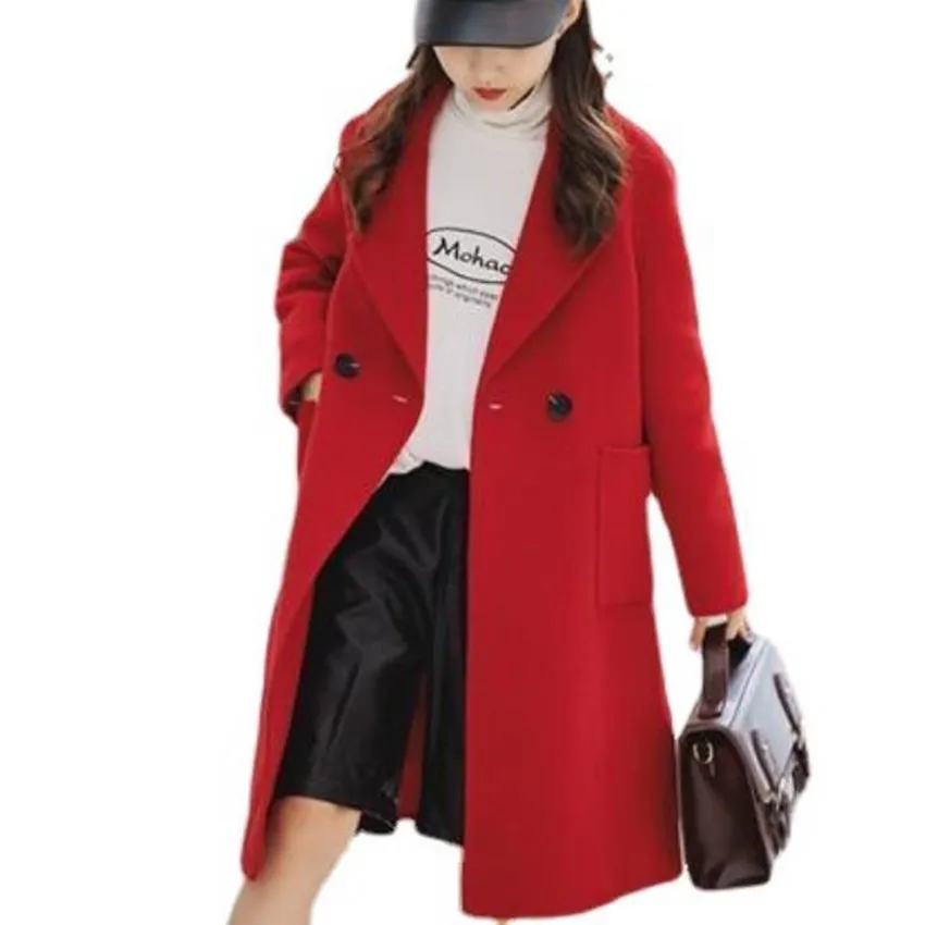 

Baby girl autumn winter x-long woolen coat women double breasted loose kids casual overcoat