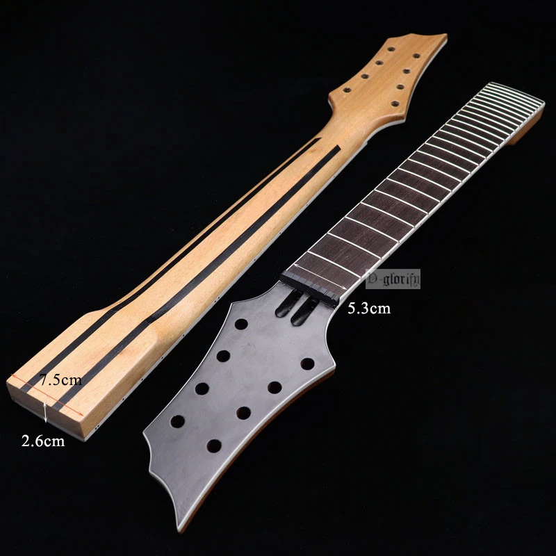 DIY Electric Guitar Neck with Rosewood Fingerboard, Mahogany Neck Assembly, 24 Fret, Accessories Part, 8 Strings