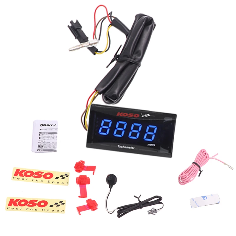 Koso Mini Tachometer RPM Meter Digital Square LCD Display Engine Tach Hour Meter Gauge for BMW YAMAHA KAWASAKI Racing Motorcycle