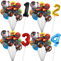 Blaze Monster Balloons Cartoon Car Foil Ballon Happy Birthday Number Party Decorations Machines Racing Race Cake Toppers Toys