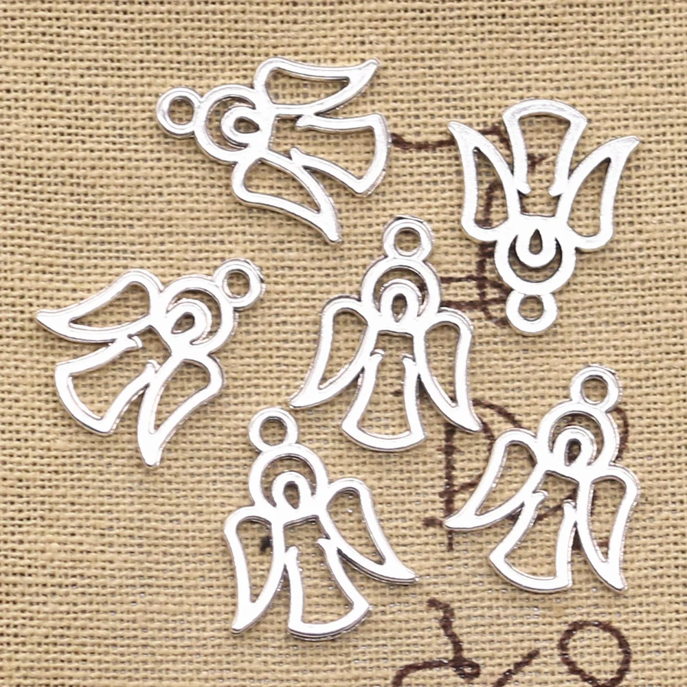 30pcs Charms Hollow Guardian Angel 20x12mm Antique Bronze Silver Color Pendants DIY Making Findings Handmade Tibetan Jewelry